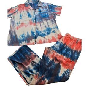 SWOMOG Tie Dye Pajama Sets Two-Piece Nightwear Short Sleeve XXL with pockets